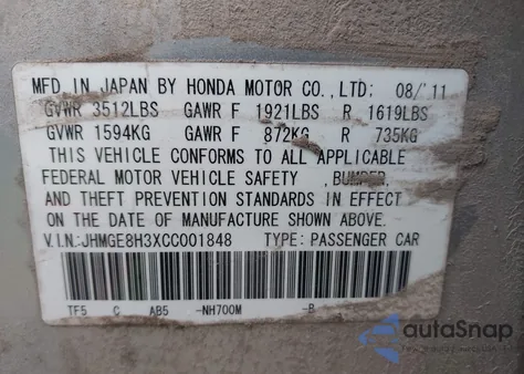 2012 Honda Fit z USA, uszkodzony, nr VIN JHMGE8H3XCC001848